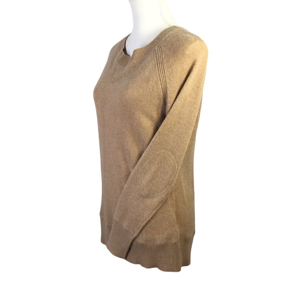 Vertical Design Cashmere Wool Blend Sweater Long Sleeve Beige Size M Elbow Patch - Picture 3 of 8